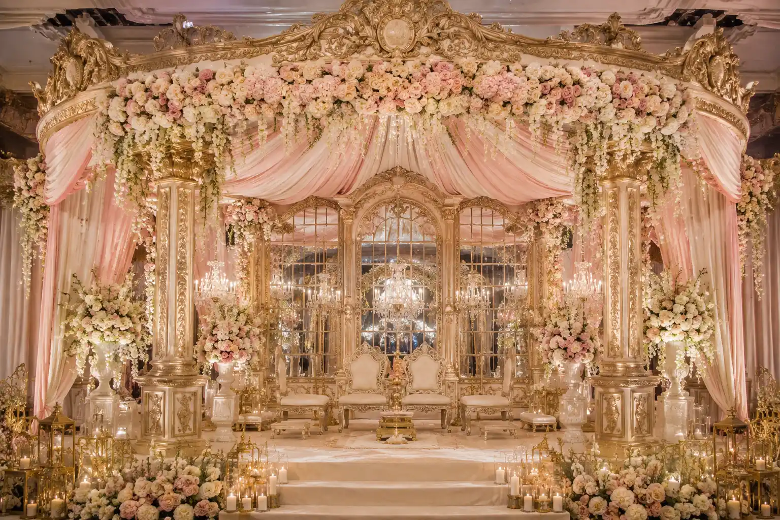 rococo-pastel-gold-mandap-overview