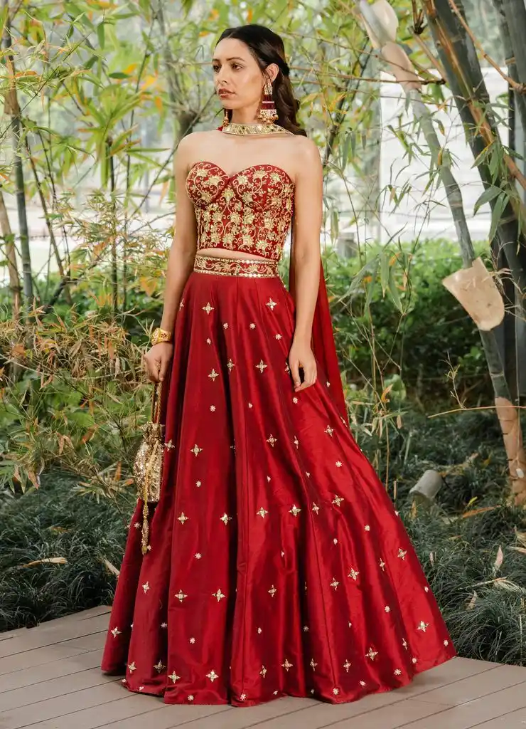 red embroidered corset blouse